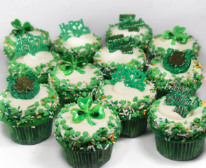 St. Patrick's Day Gift Ideas - St. Ptrick's Day Green Velvet Shamrock Cupcakes